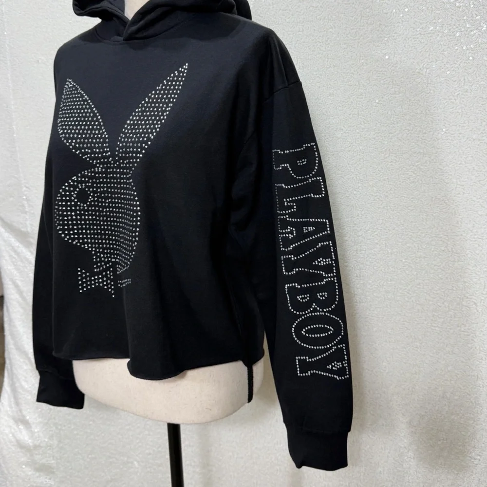 PLAYBOY Black Hoodie with Silver Accents - Picture 2 of 10